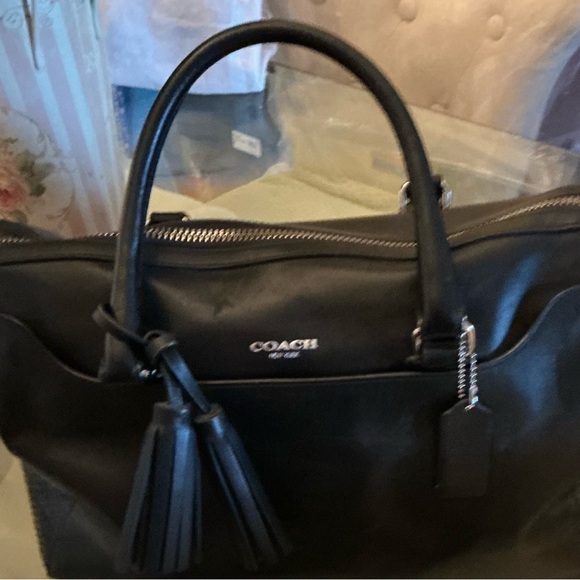 Coach Black Leather Satchel with Tassel Charm